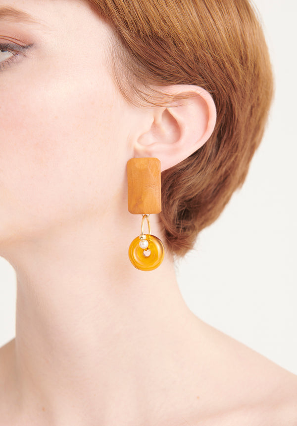 Paisie Geometric Pine Wood Earrings
