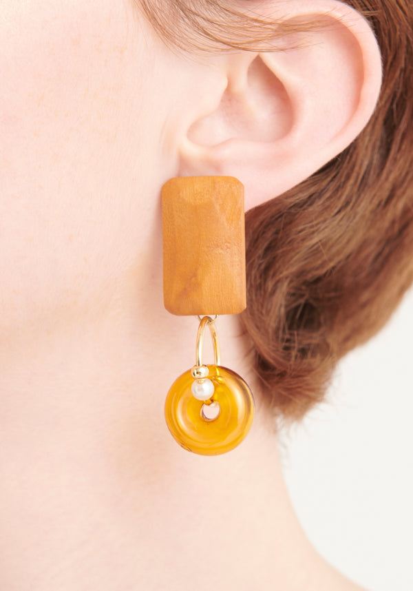 Paisie Geometric Pine Wood Earrings Close Up