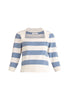 Paisie Striped Square Neck Knitted Top in White and Light Blue Cut Out