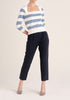 Paisie Striped Square Neck Knitted Top in White and Light Blue