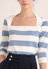 Paisie Striped Square Neck Knitted Top in White and Light Blue Close Up