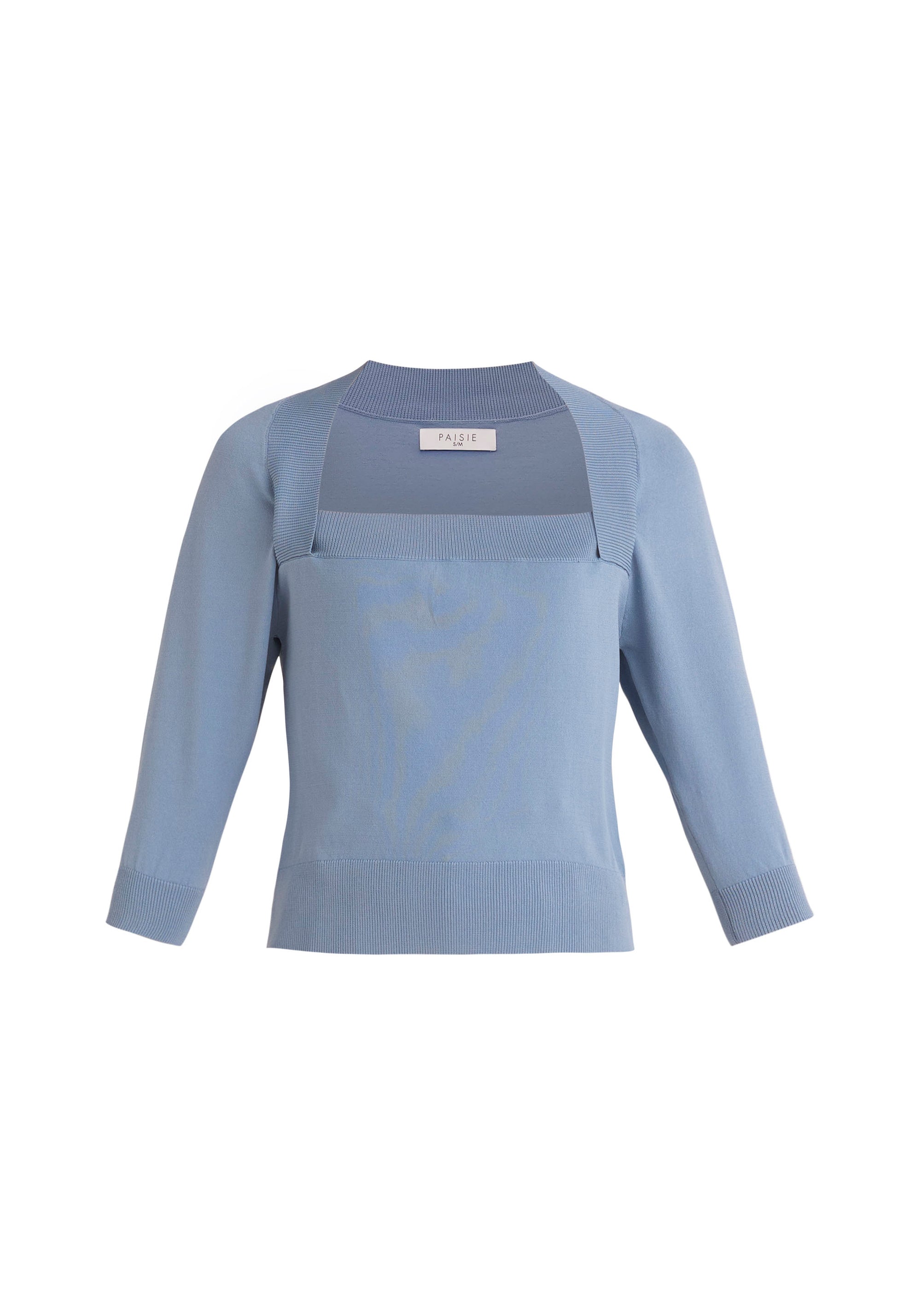 Paisie Square Neck Knitted Top in Blue Cut Out
