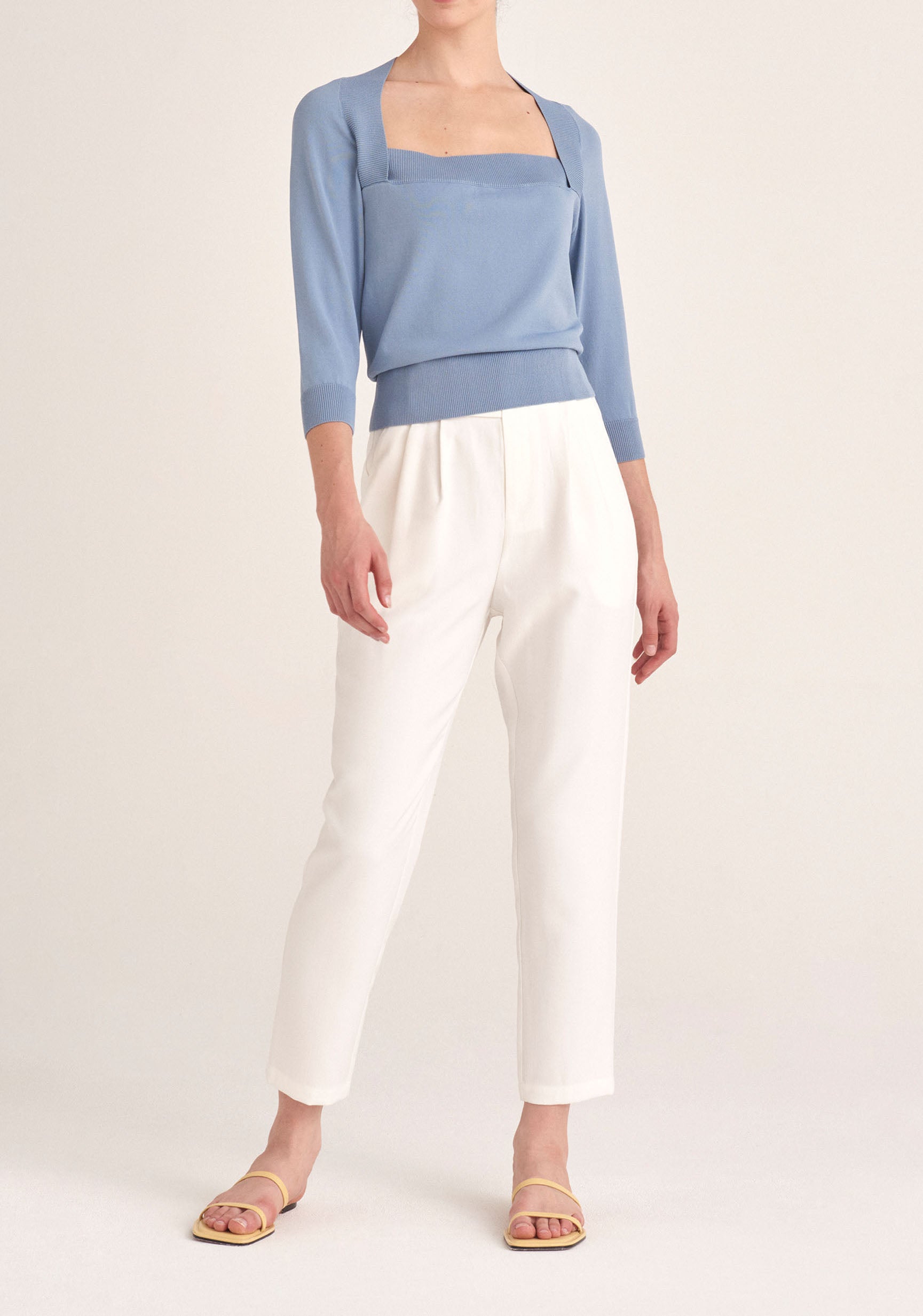 Paisie Square Neck Knitted Top in Blue