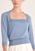 Paisie Square Neck Knitted Top in Blue Close Up