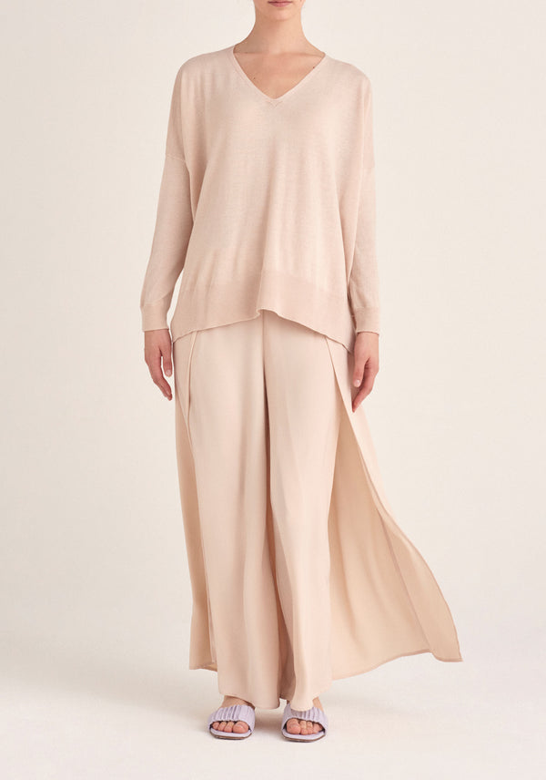 Paisie Knitted Oversized V-neck Top in Cream