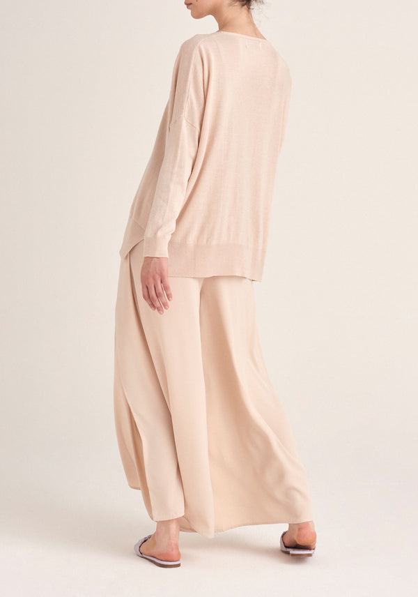 Paisie Knitted Oversized V-neck Top in Cream Back