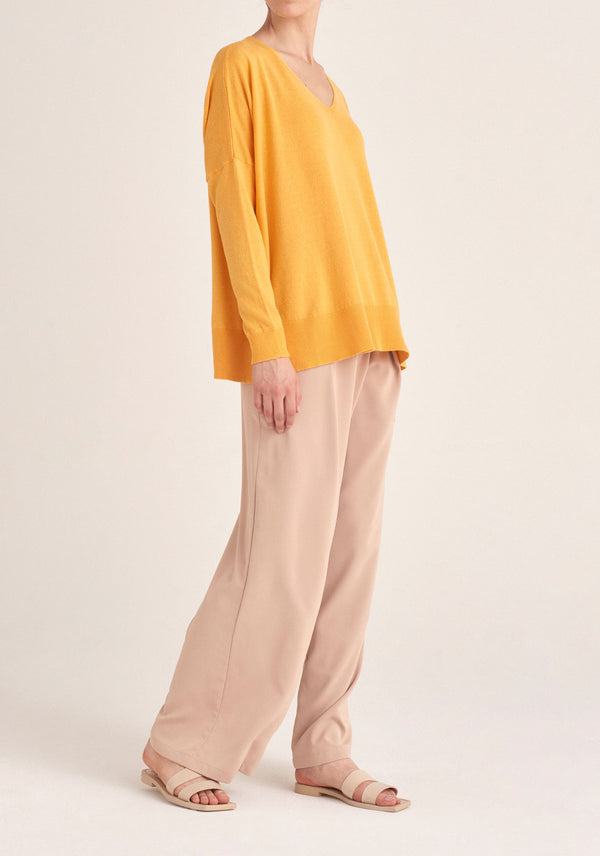 Paisie Knitted Oversized V-neck Top in Yellow