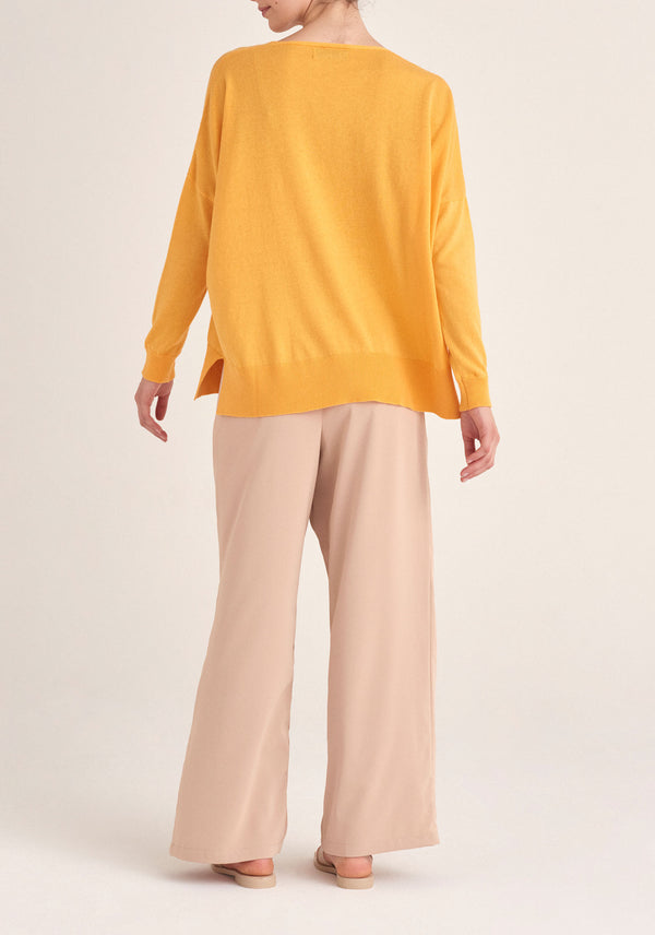 Paisie Knitted Oversized V-neck Top in Yellow Back