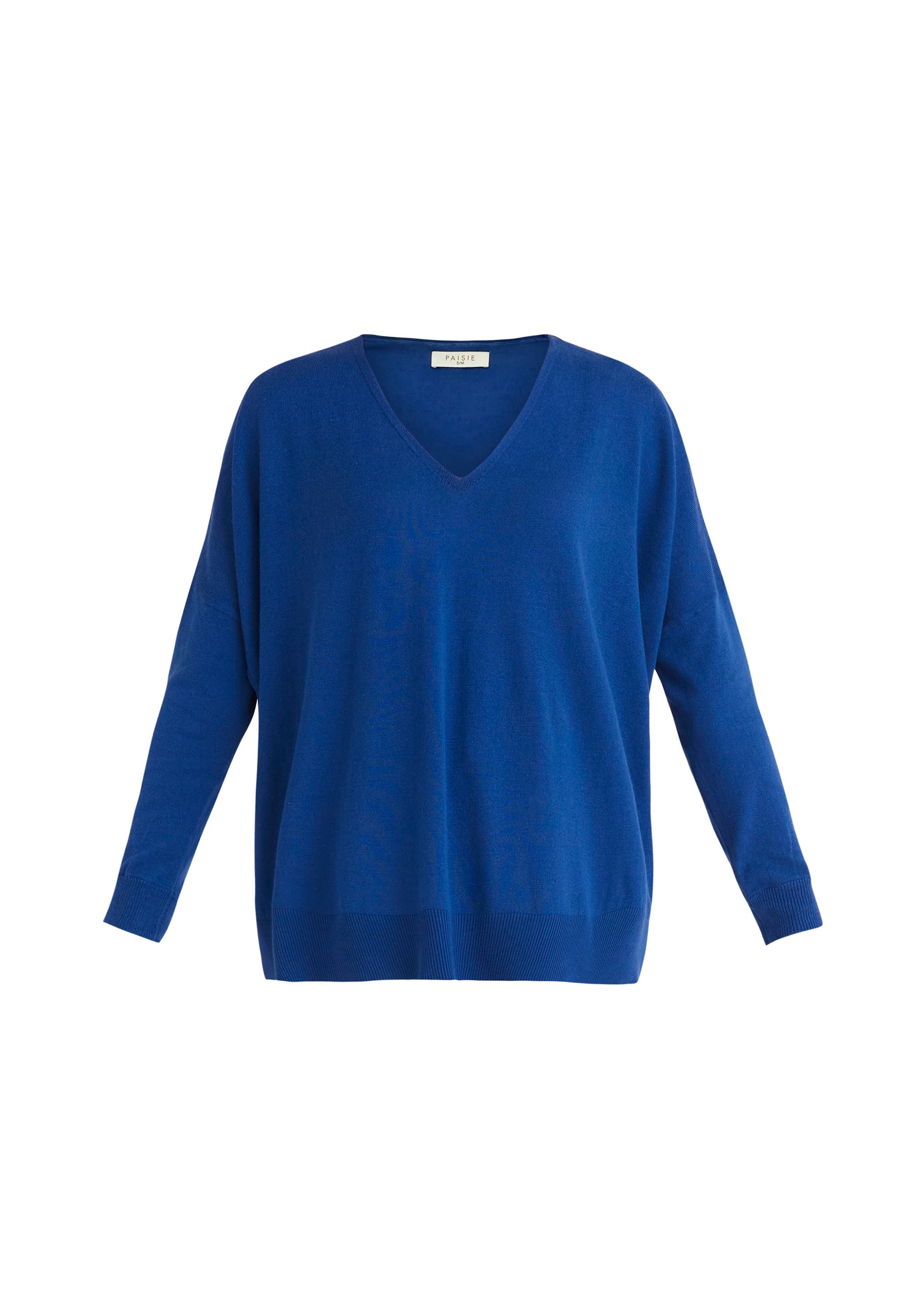 Paisie Knitted Oversized V-neck Top in Blue Cut Out