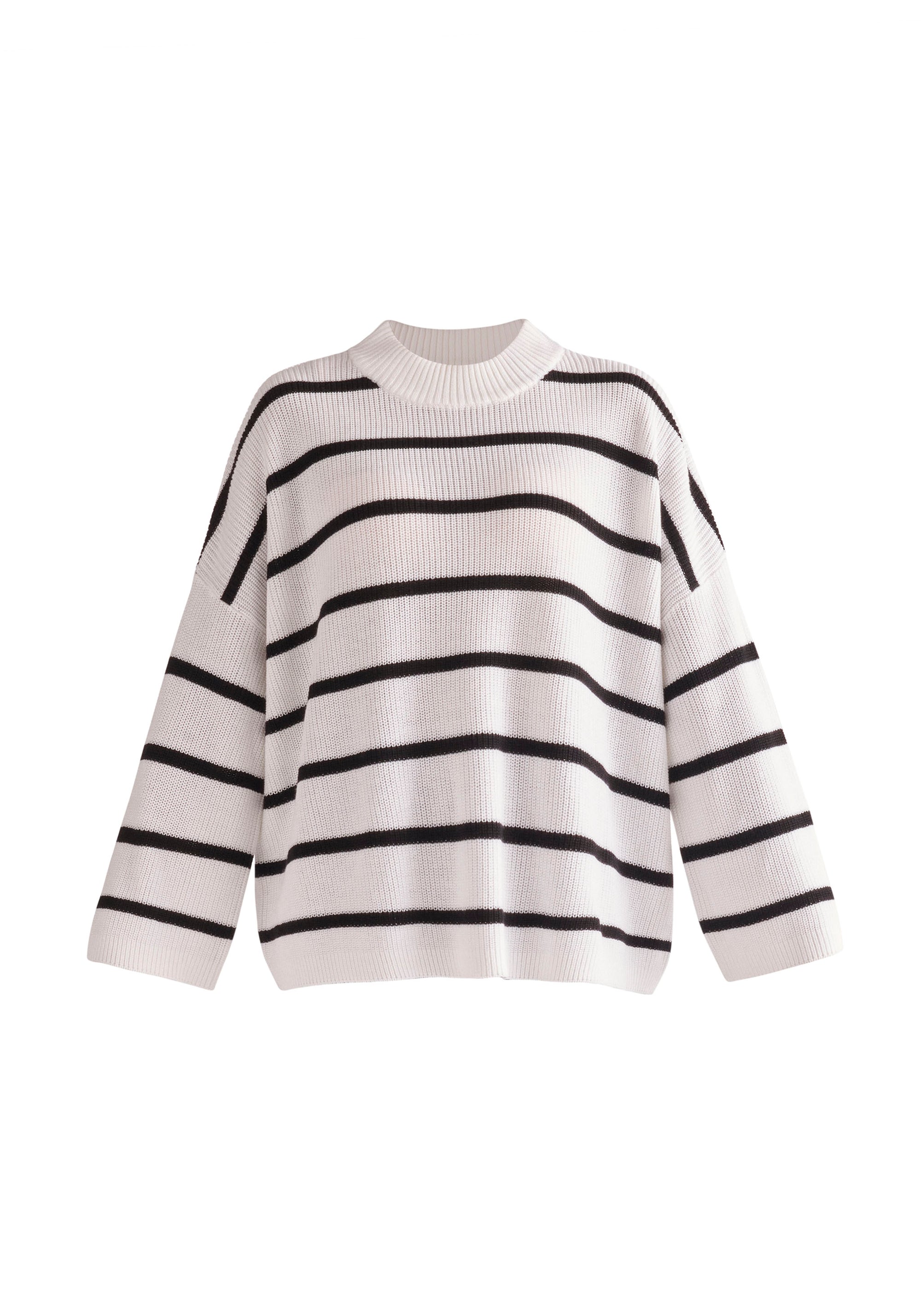 Paisie Striped High Neck Jumper in White and Black Cut Out