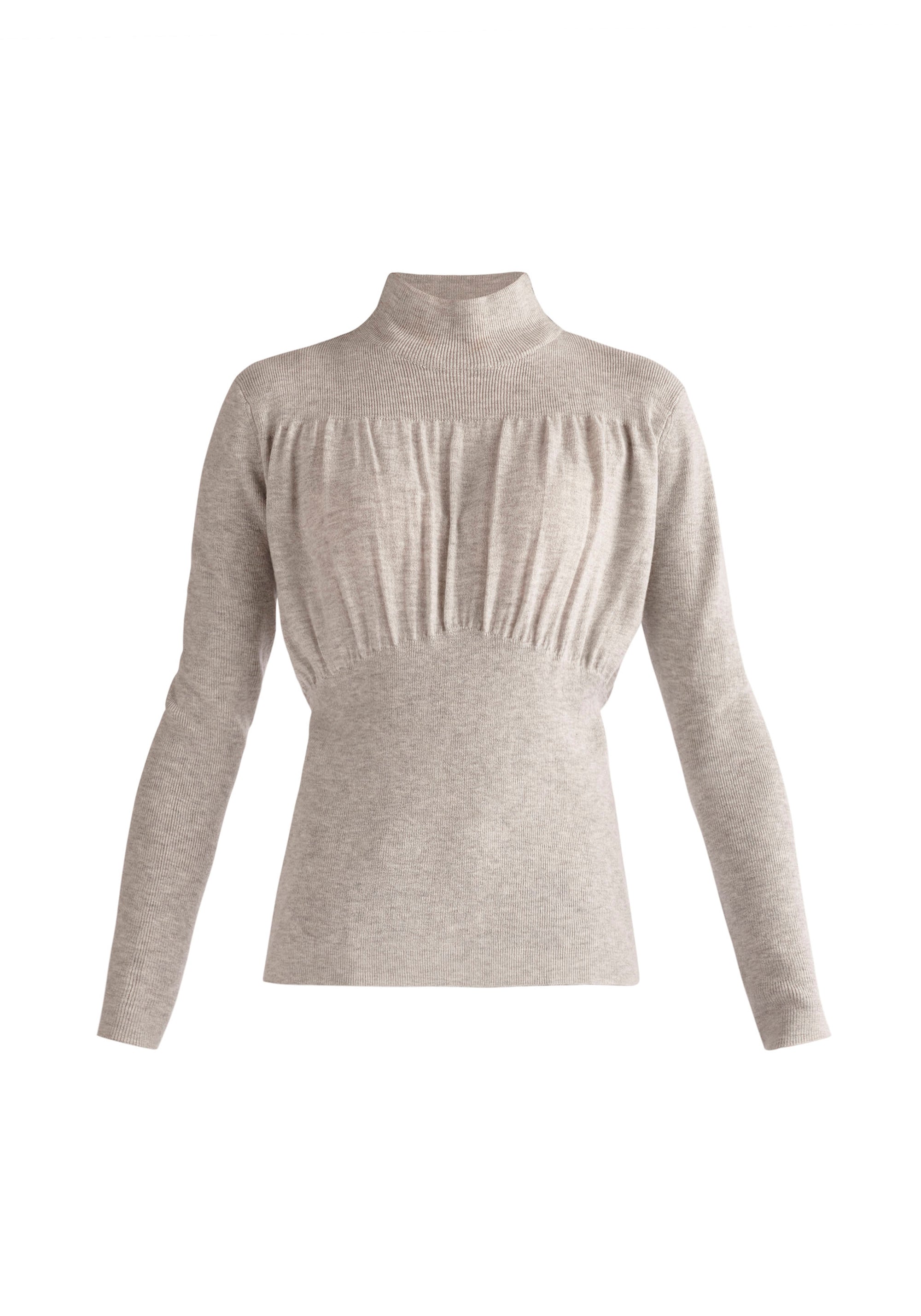 Paisie Ruched High Neck Knitted Top in Light Grey Cut Out