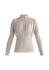 Paisie Ruched High Neck Knitted Top in Light Grey Cut Out