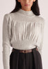 Paisie Ruched High Neck Knitted Top in Light Grey Close Up