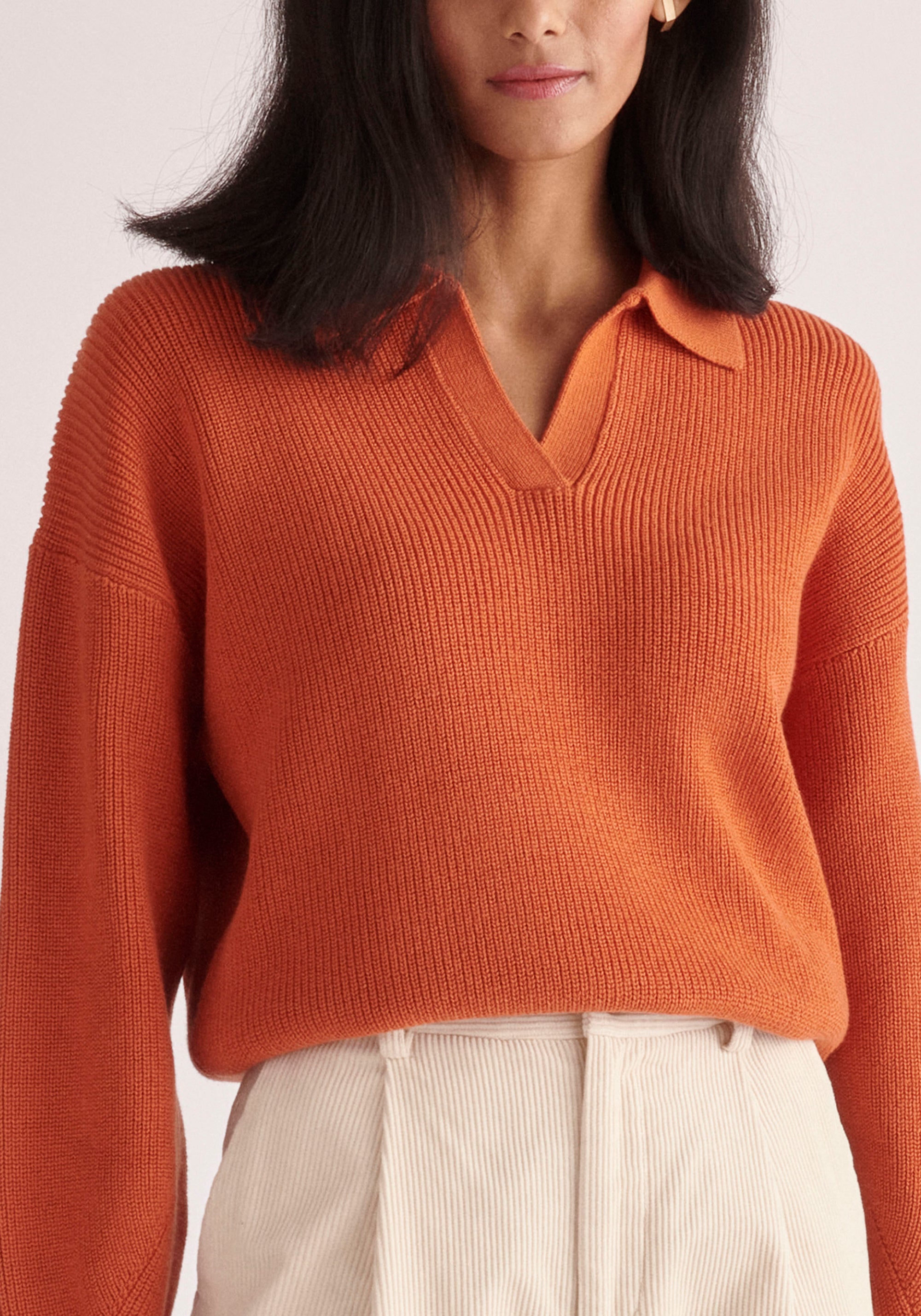 Paisie Knitted Polo Jumper in Rust Close Up