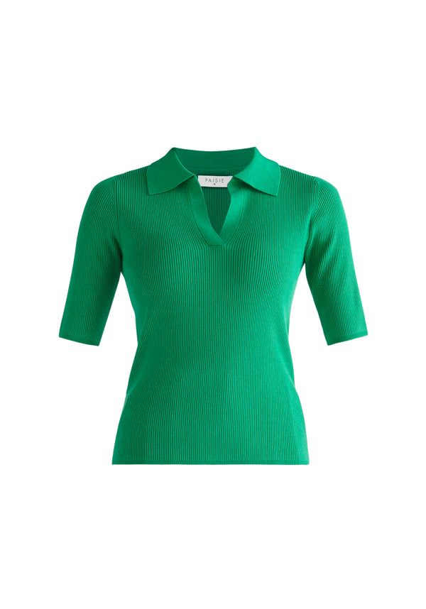 Paisie Short Sleeve Polo Top in Green Cut Out