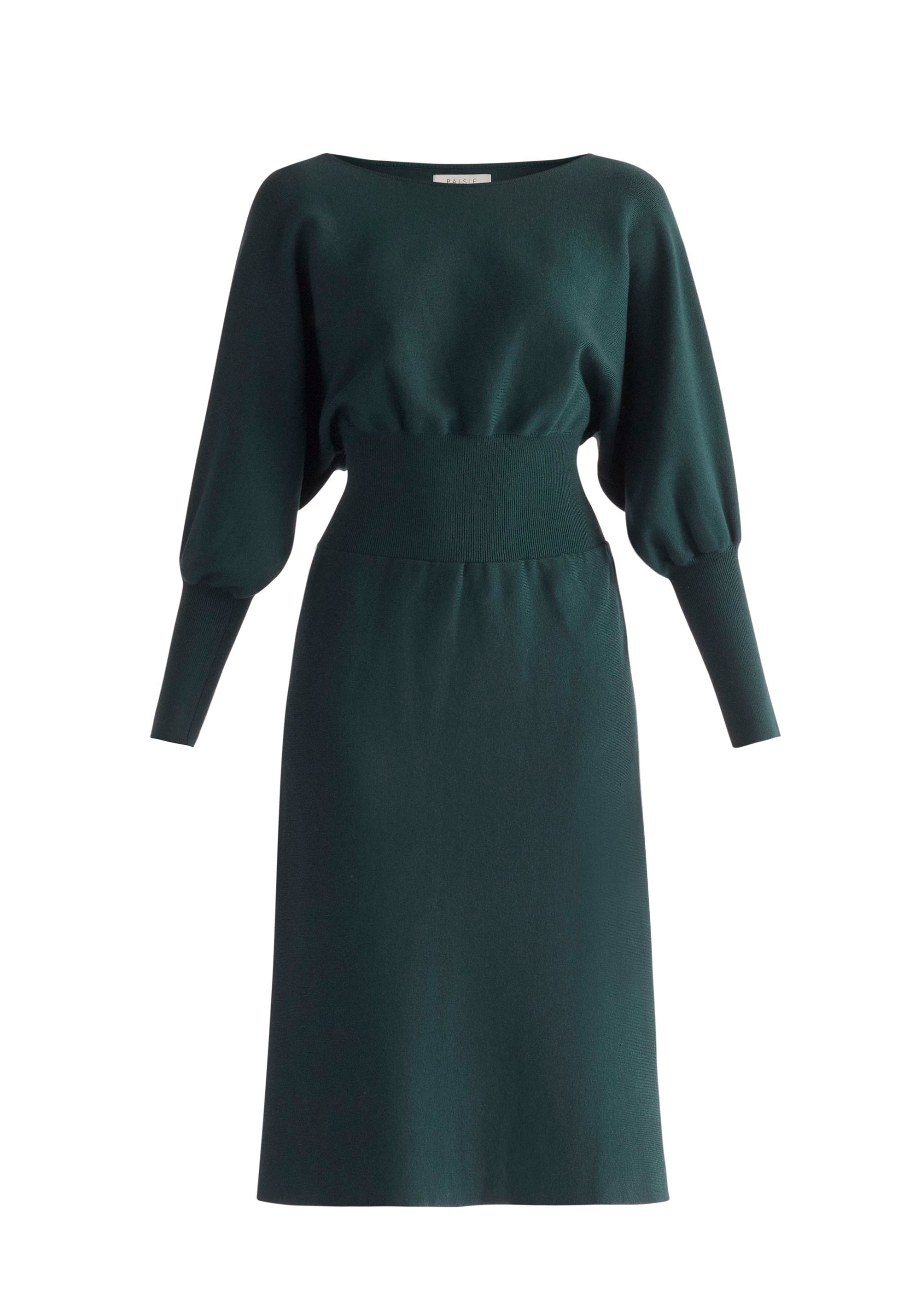 Paisie Balloon Sleeve Knitted Dress in Dark Green Cut Out