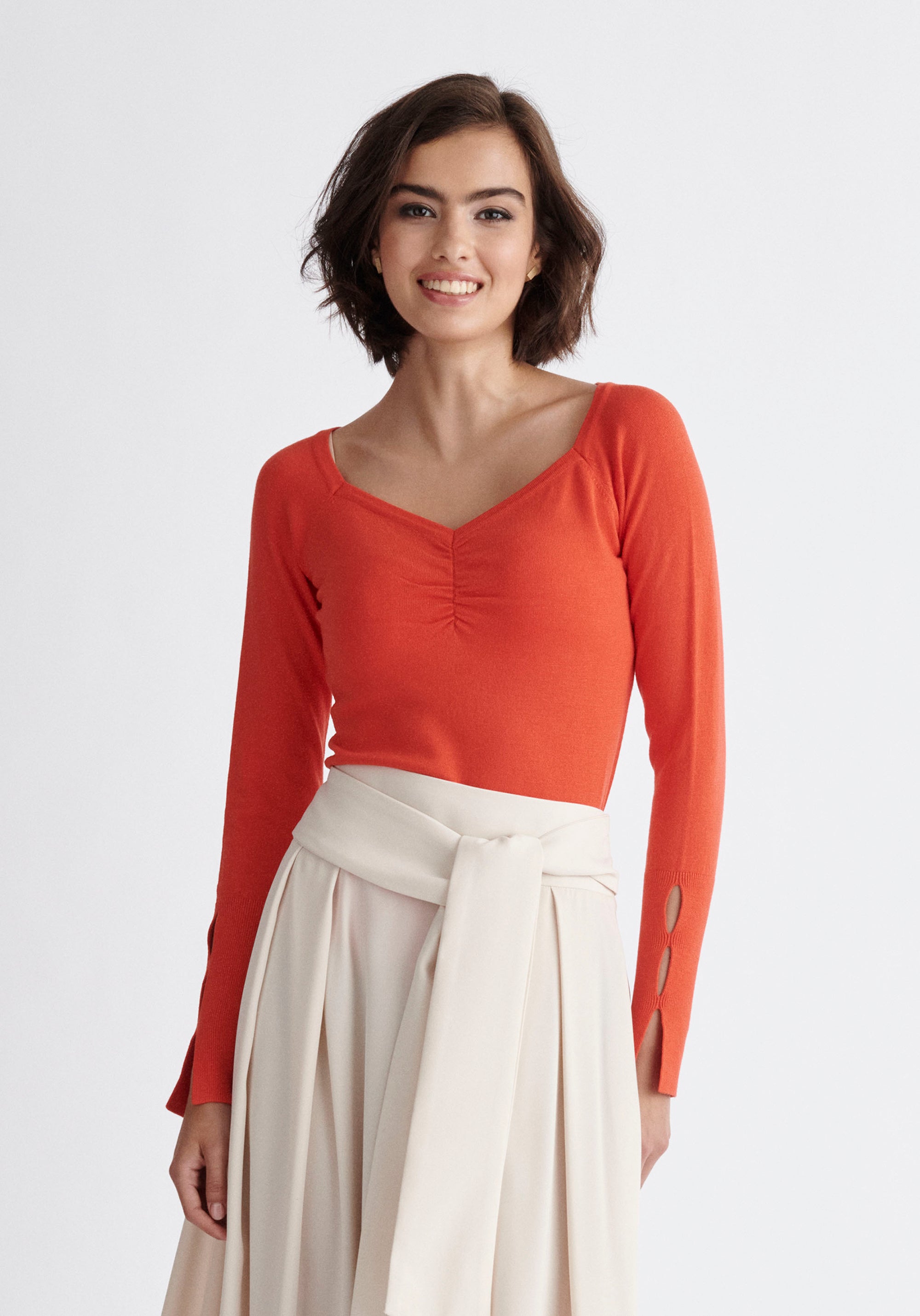 Paisie Sleeve Cut Out Top in Blood Orange
