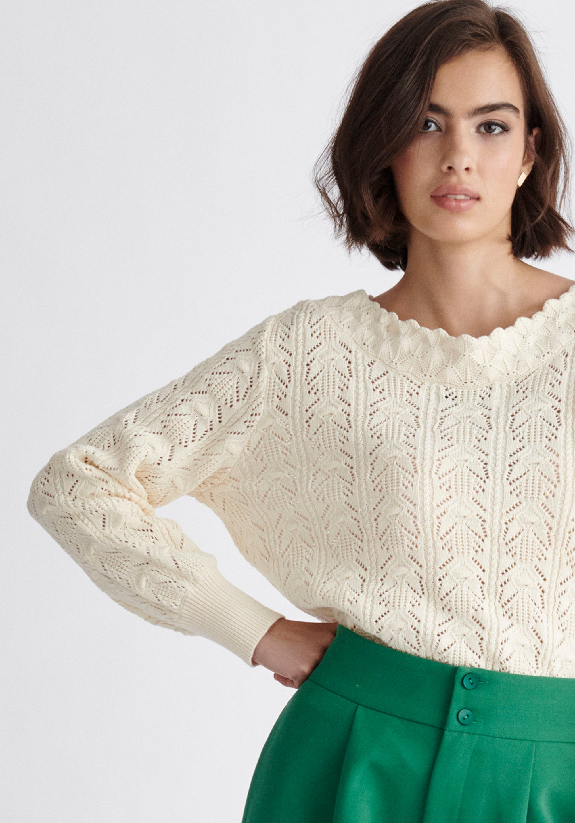 Paisie Two-Way Crochet Jumper in Cream