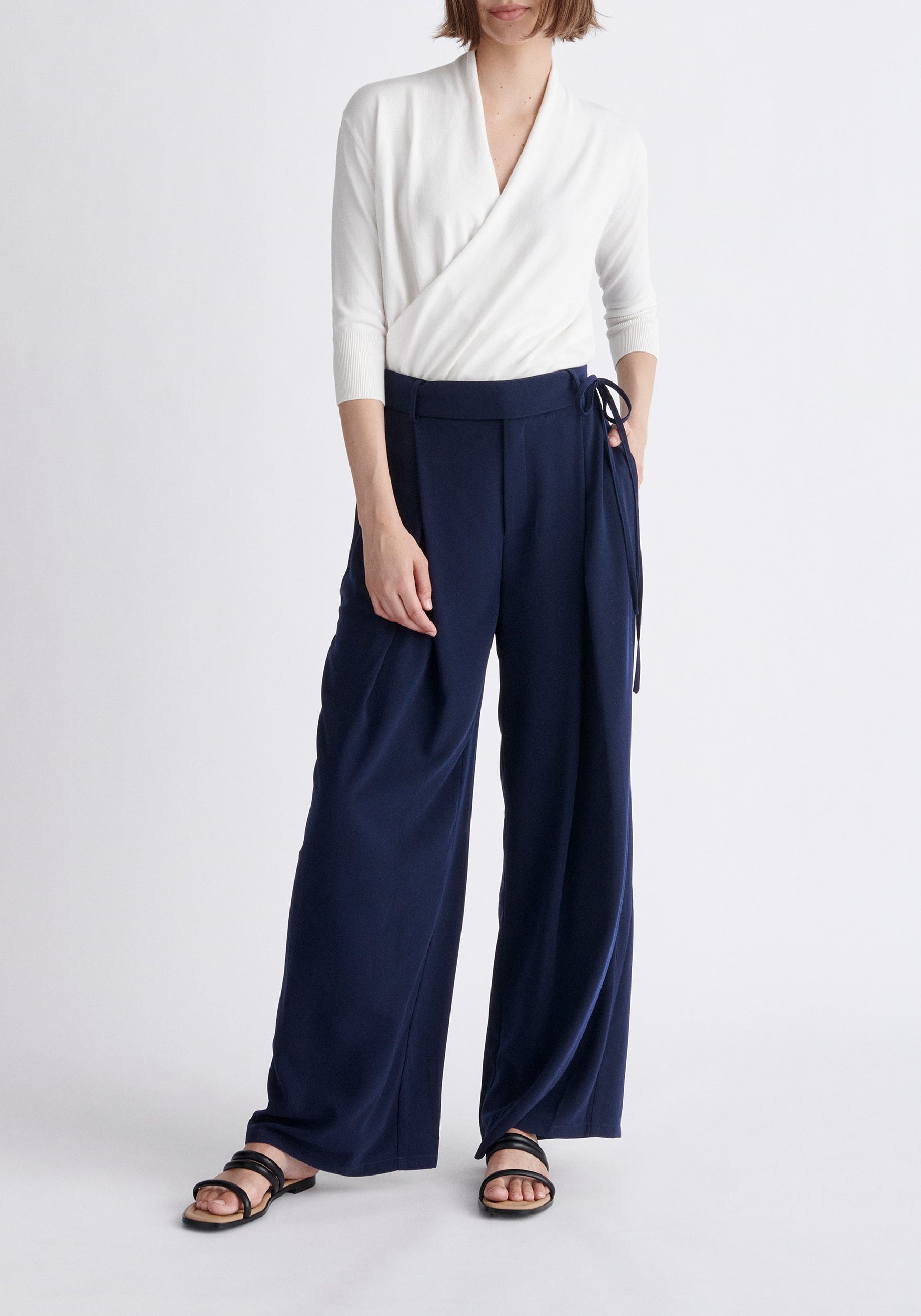 Paisie Cropped Sleeve Knitted Wrap Top in White