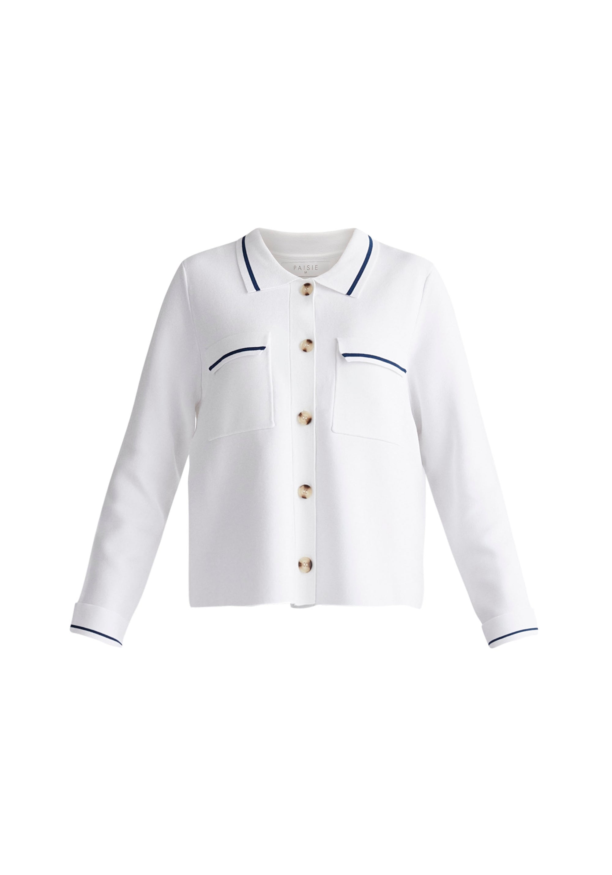 Paisie Contrast Detail Top in White and Navy Cut Out