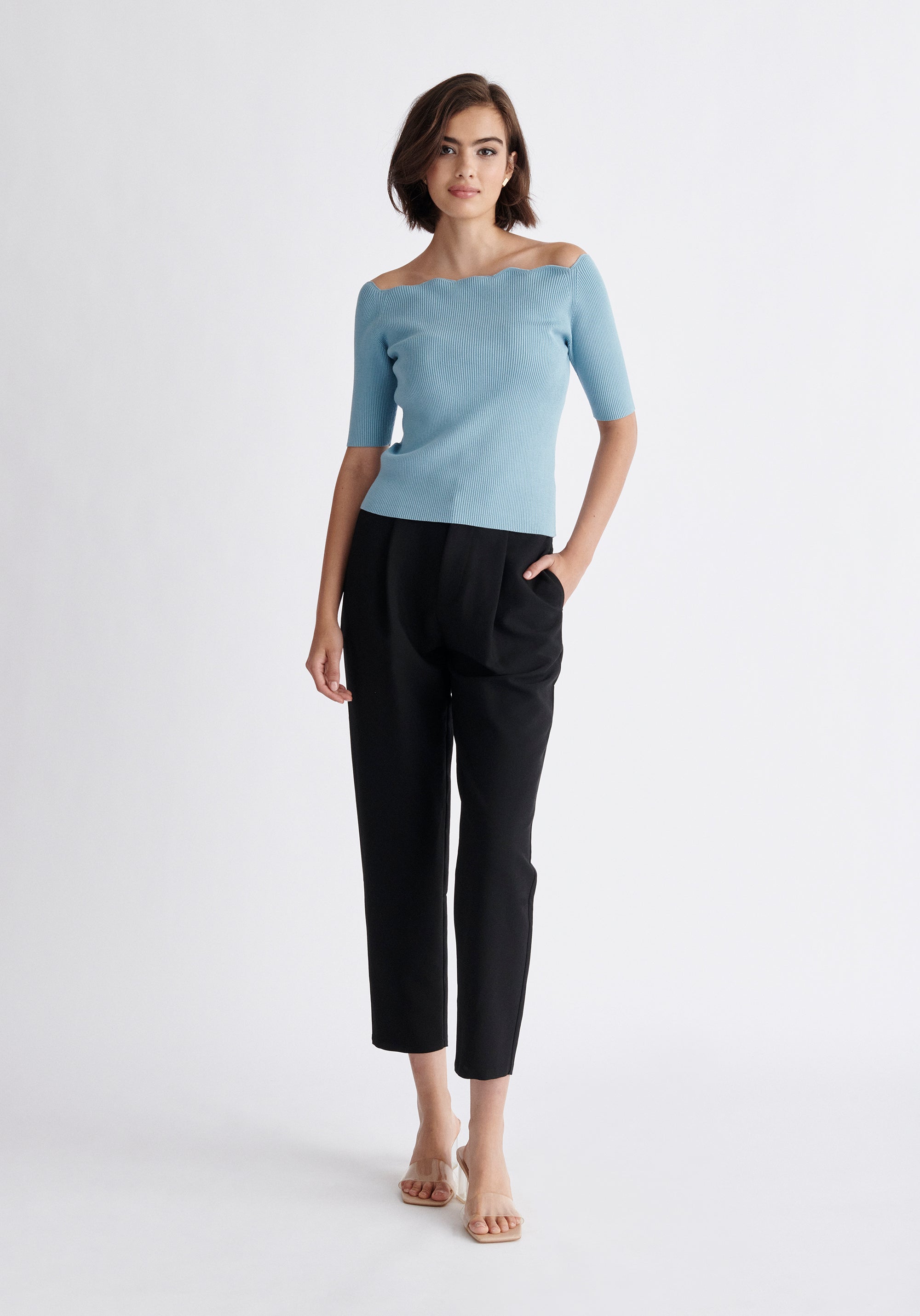Paisie Scallop Neck Top in Blue