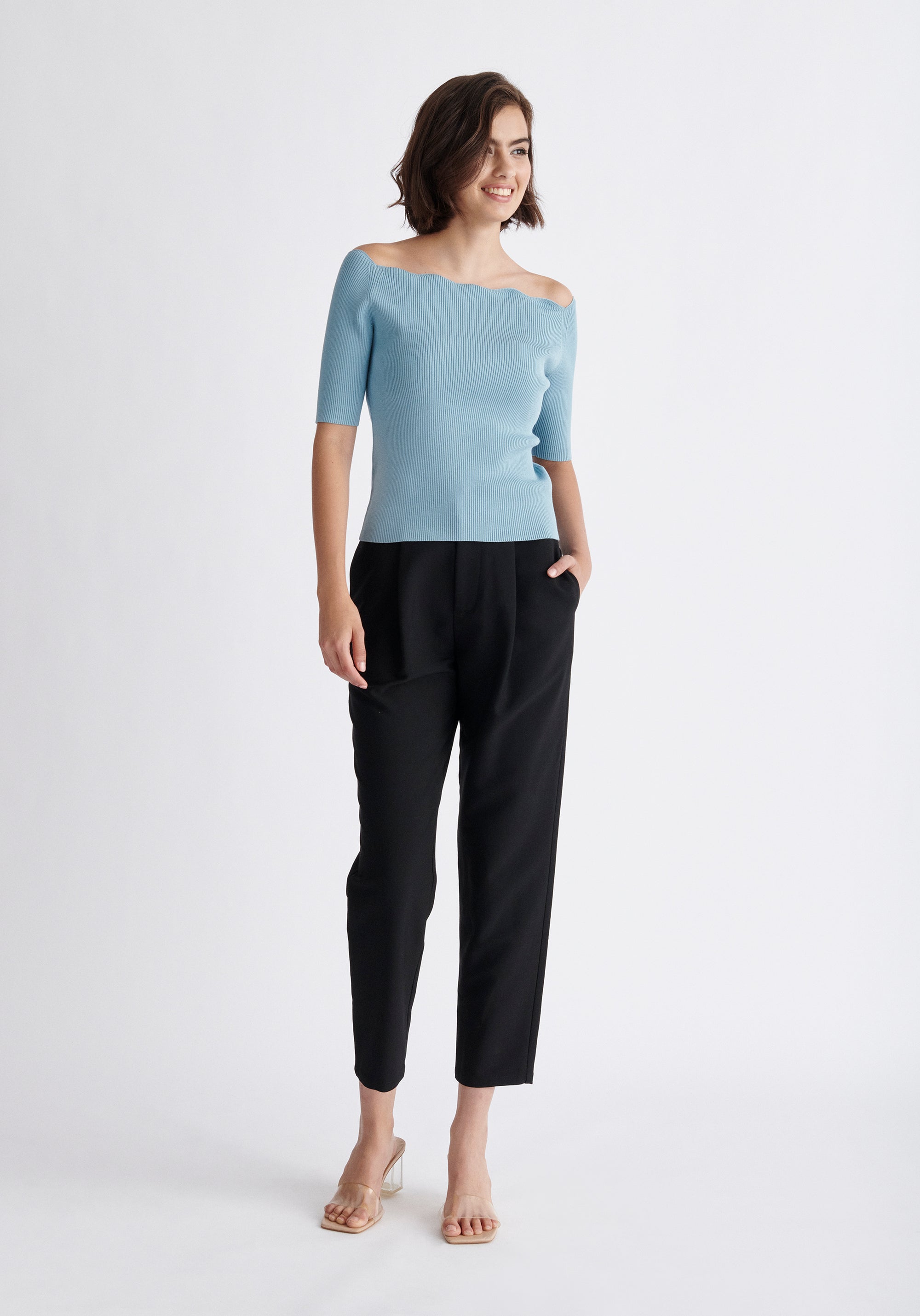Paisie Scallop Neck Top in Blue