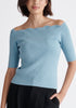 Paisie Scallop Neck Top in Blue Close Up