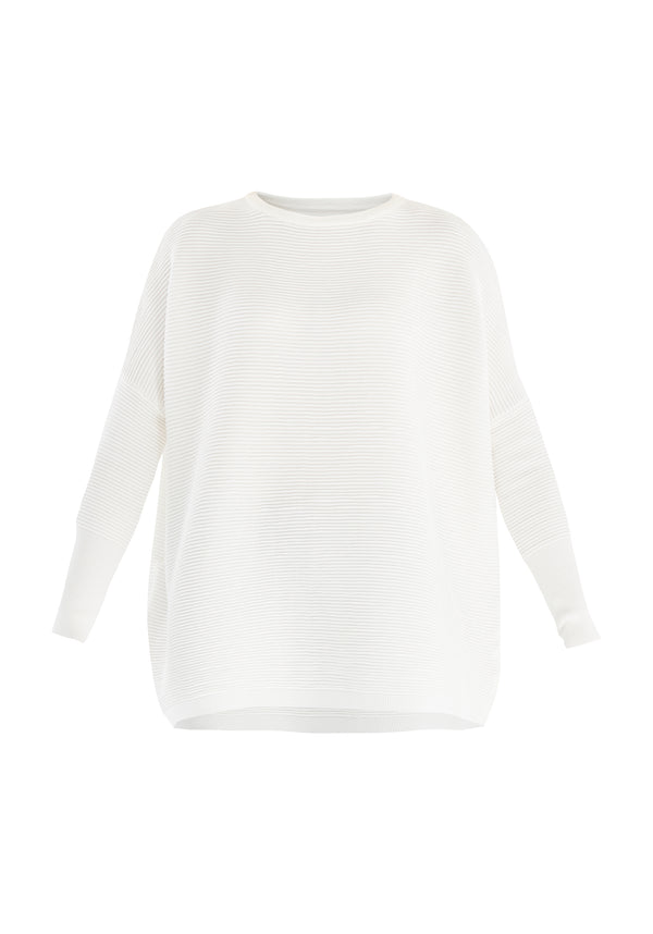 Paisie Ribbed Oversized Knit Jumper in White Cut Out