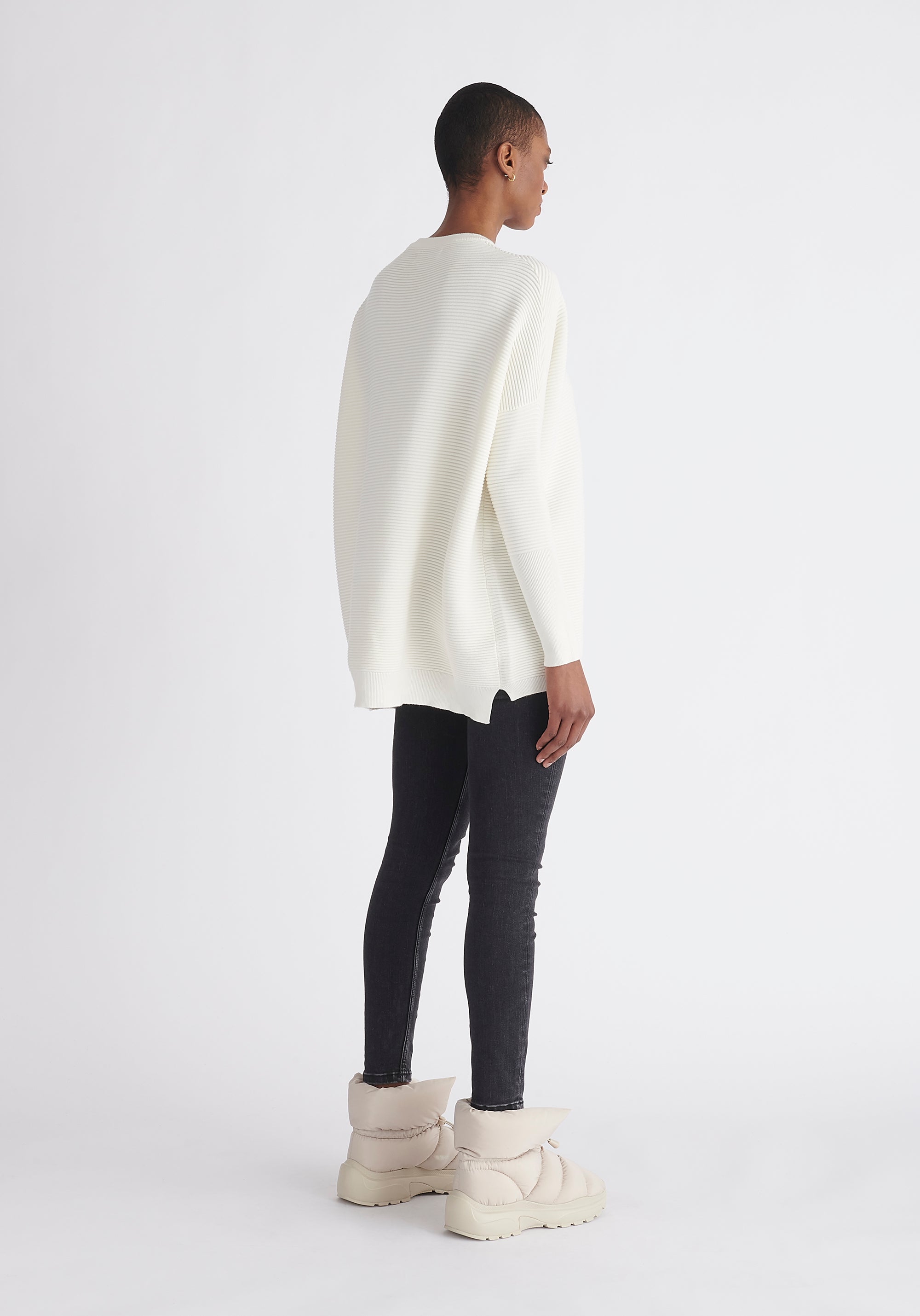 Paisie Ribbed Oversized Knit Jumper in White Back