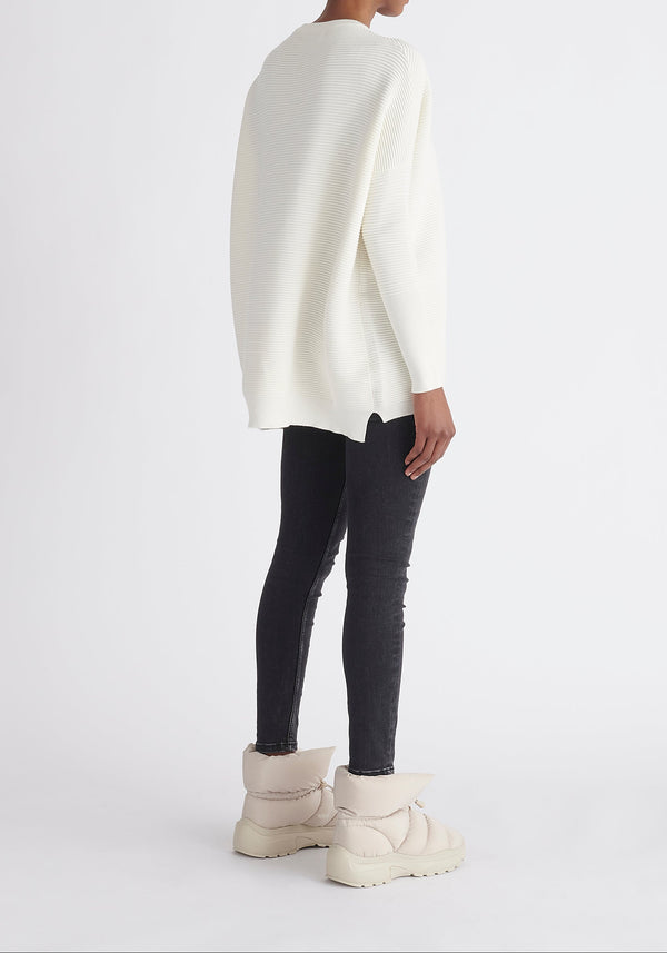 Paisie Ribbed Oversized Knit Jumper in White Back