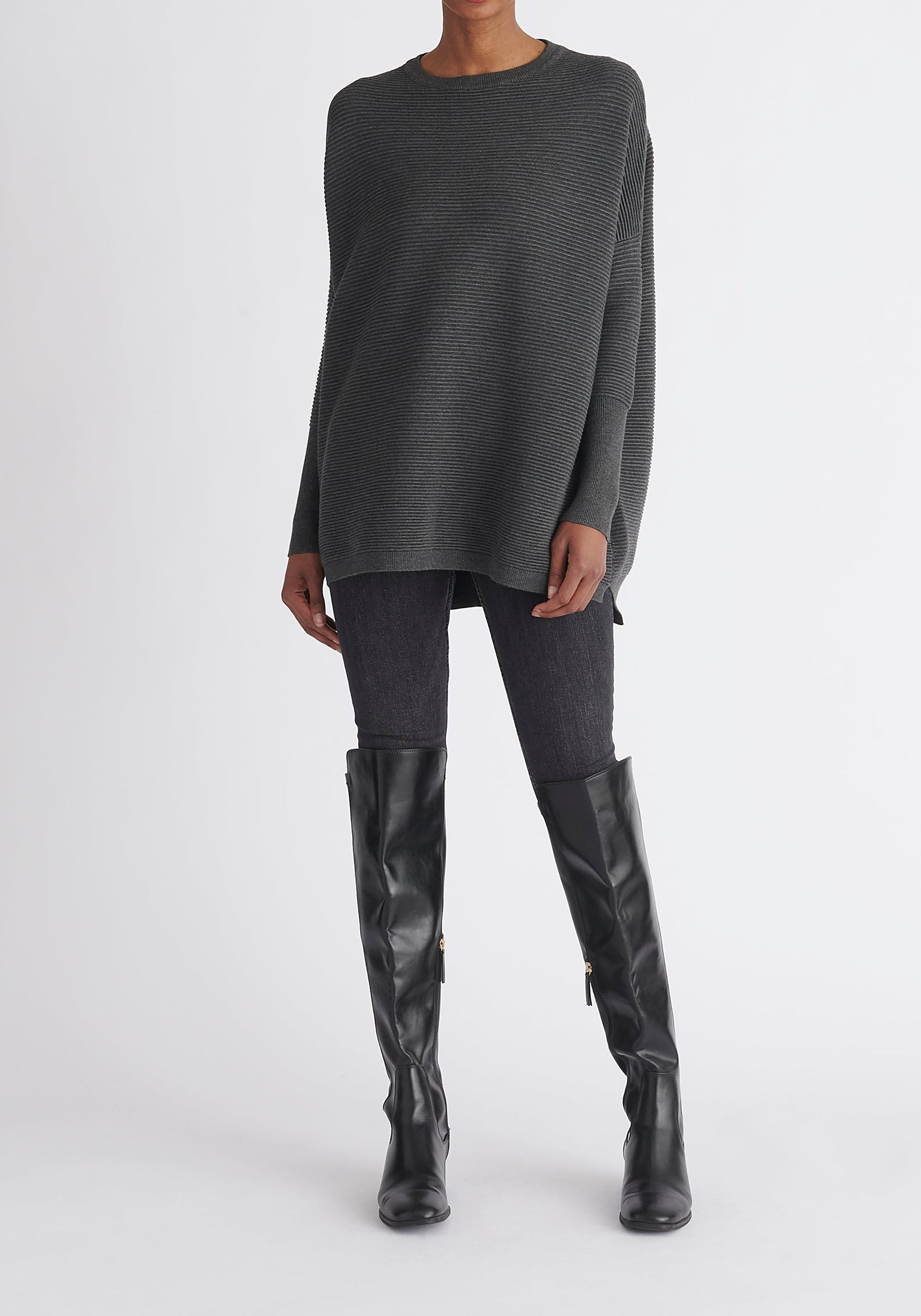 Paisie Ribbed Oversized Knit Jumper in Grey