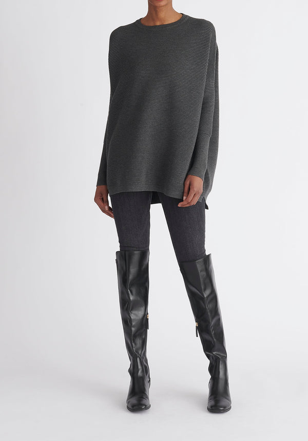 Paisie Ribbed Oversized Knit Jumper in Grey