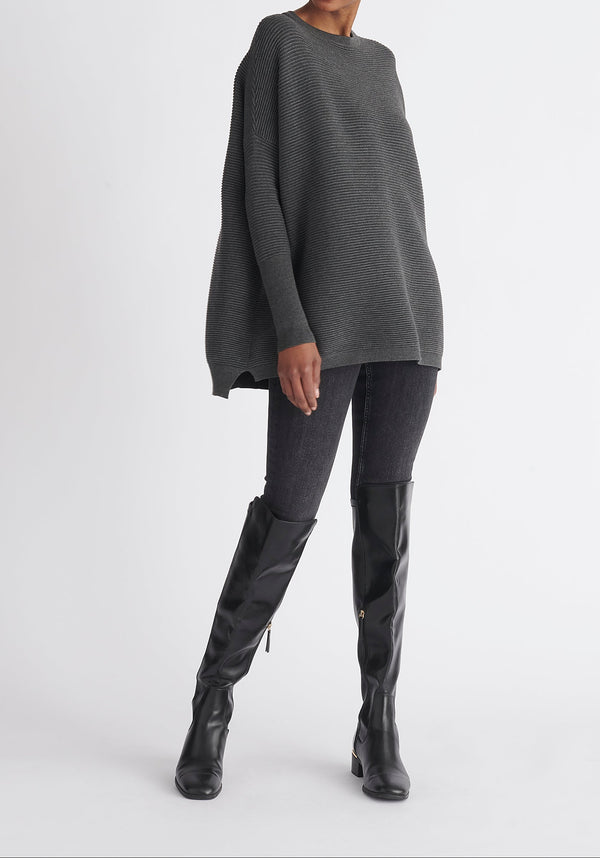 Paisie Ribbed Oversized Knit Jumper in Grey
