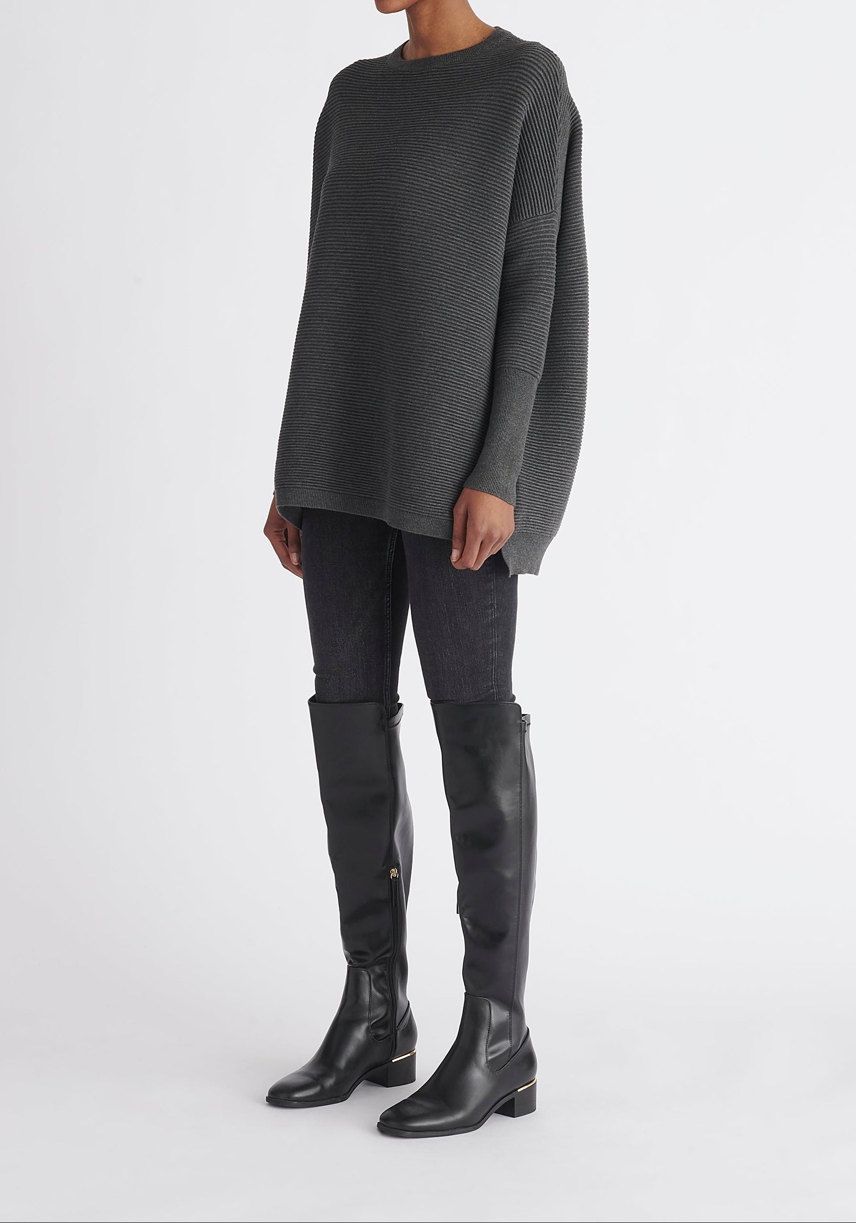Paisie Ribbed Oversized Knit Jumper in Grey