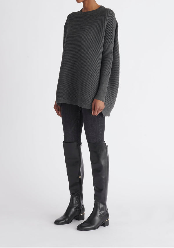 Paisie Ribbed Oversized Knit Jumper in Grey