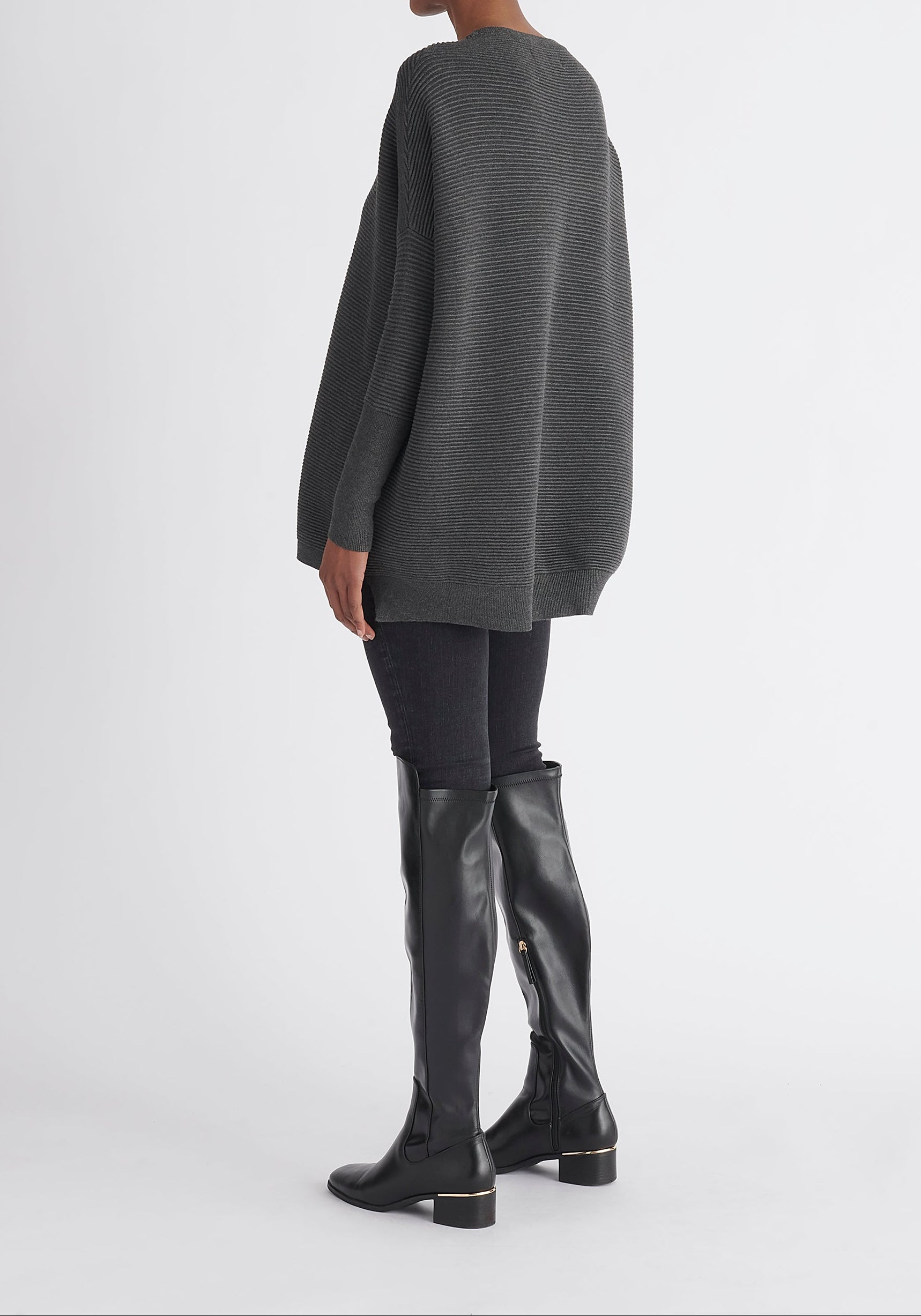 Paisie Ribbed Oversized Knit Jumper in Grey Back