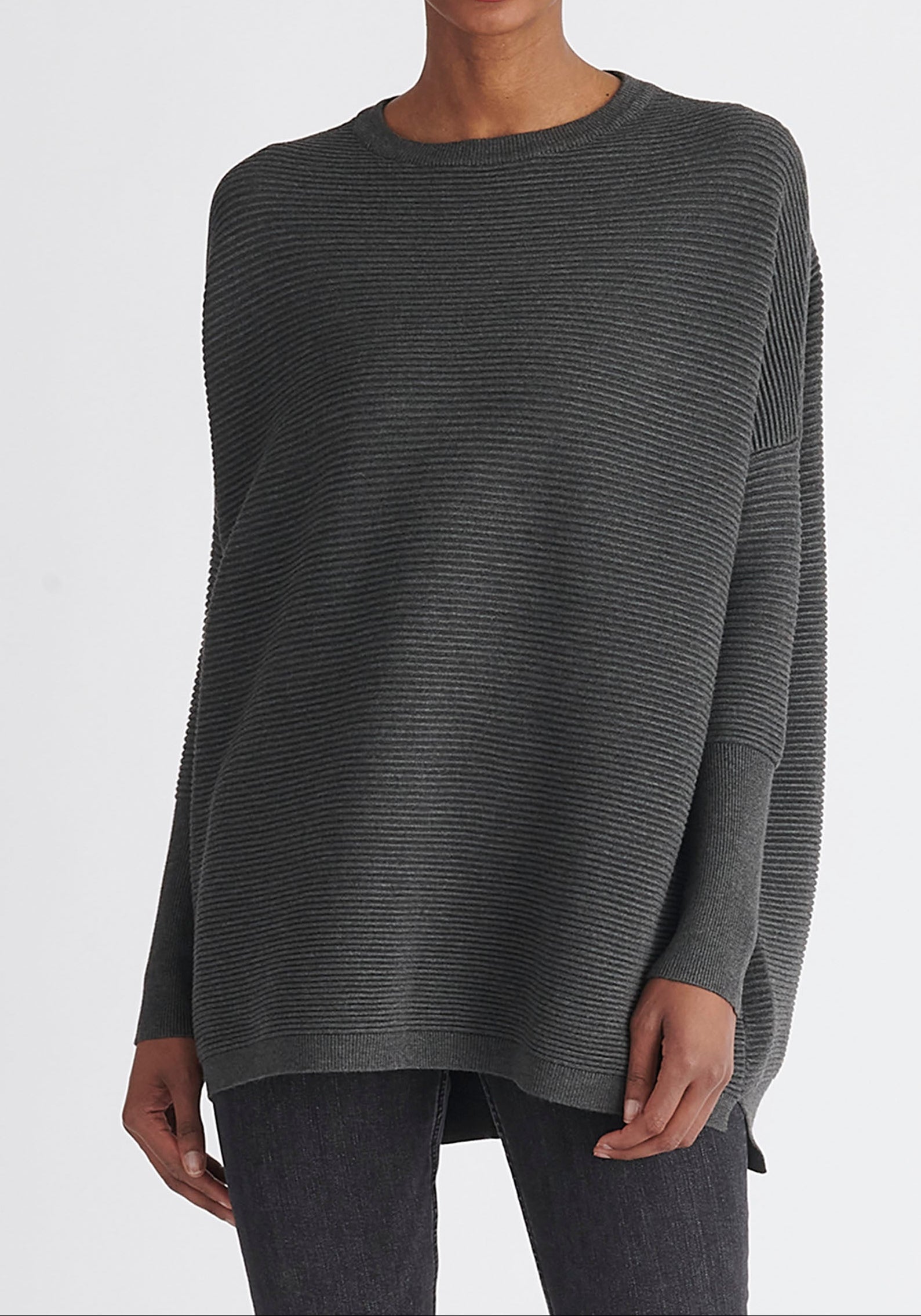 Paisie Ribbed Oversized Knit Jumper in Grey
