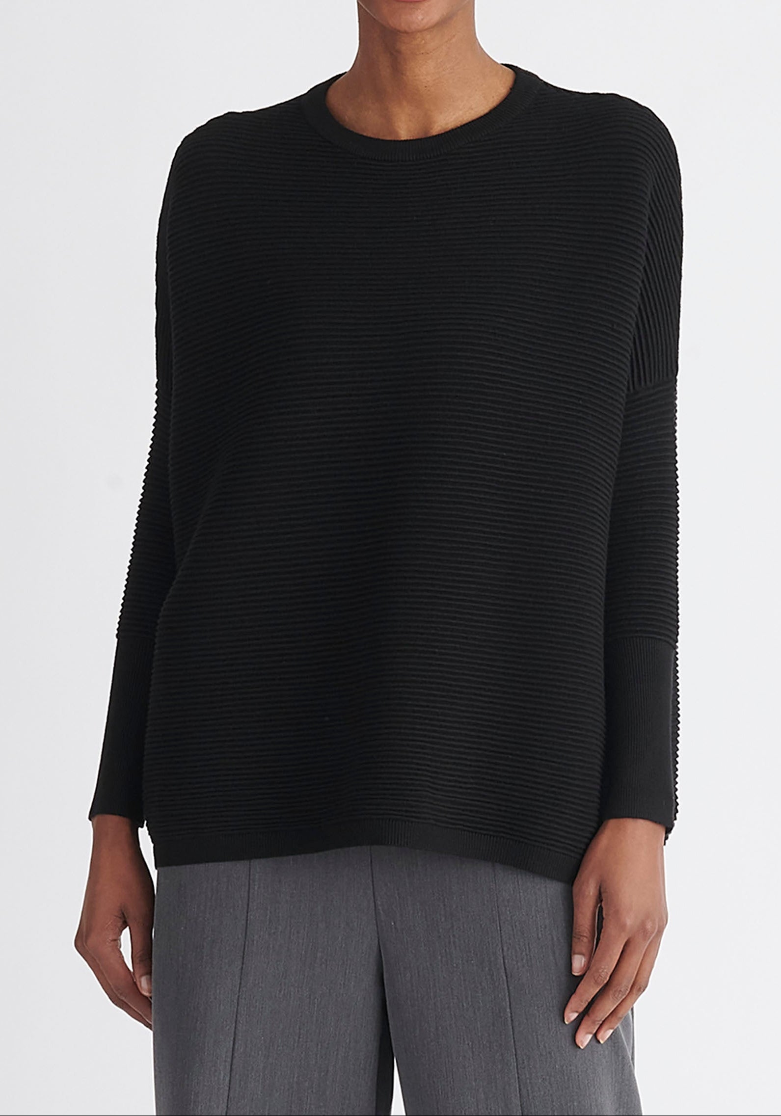 Paisie Ribbed Oversized Knit Jumper in Black