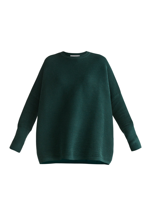 Paisie Ribbed Oversized Knit Jumper in Green Cut Out