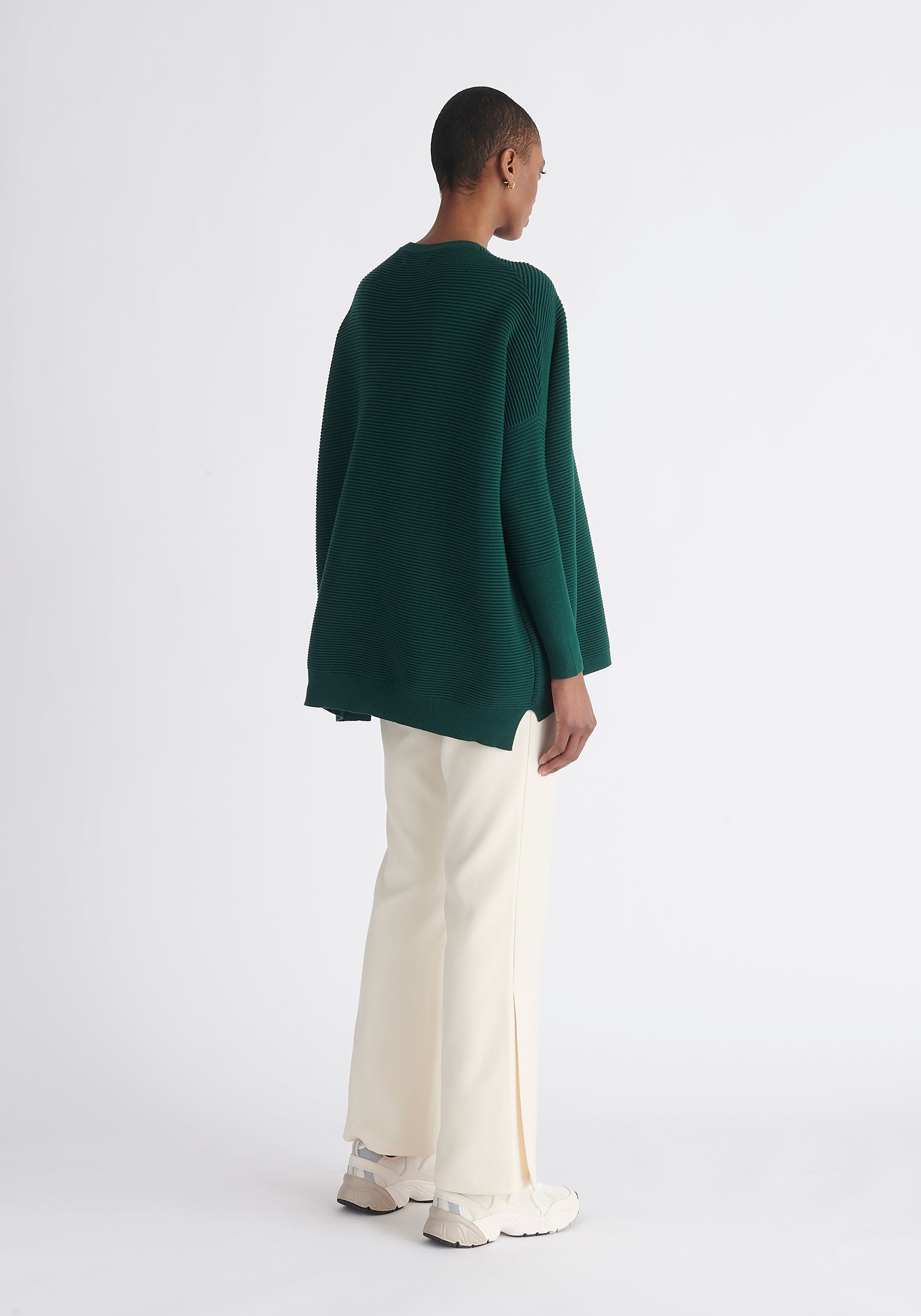 Paisie Ribbed Oversized Knit Jumper in Green Back