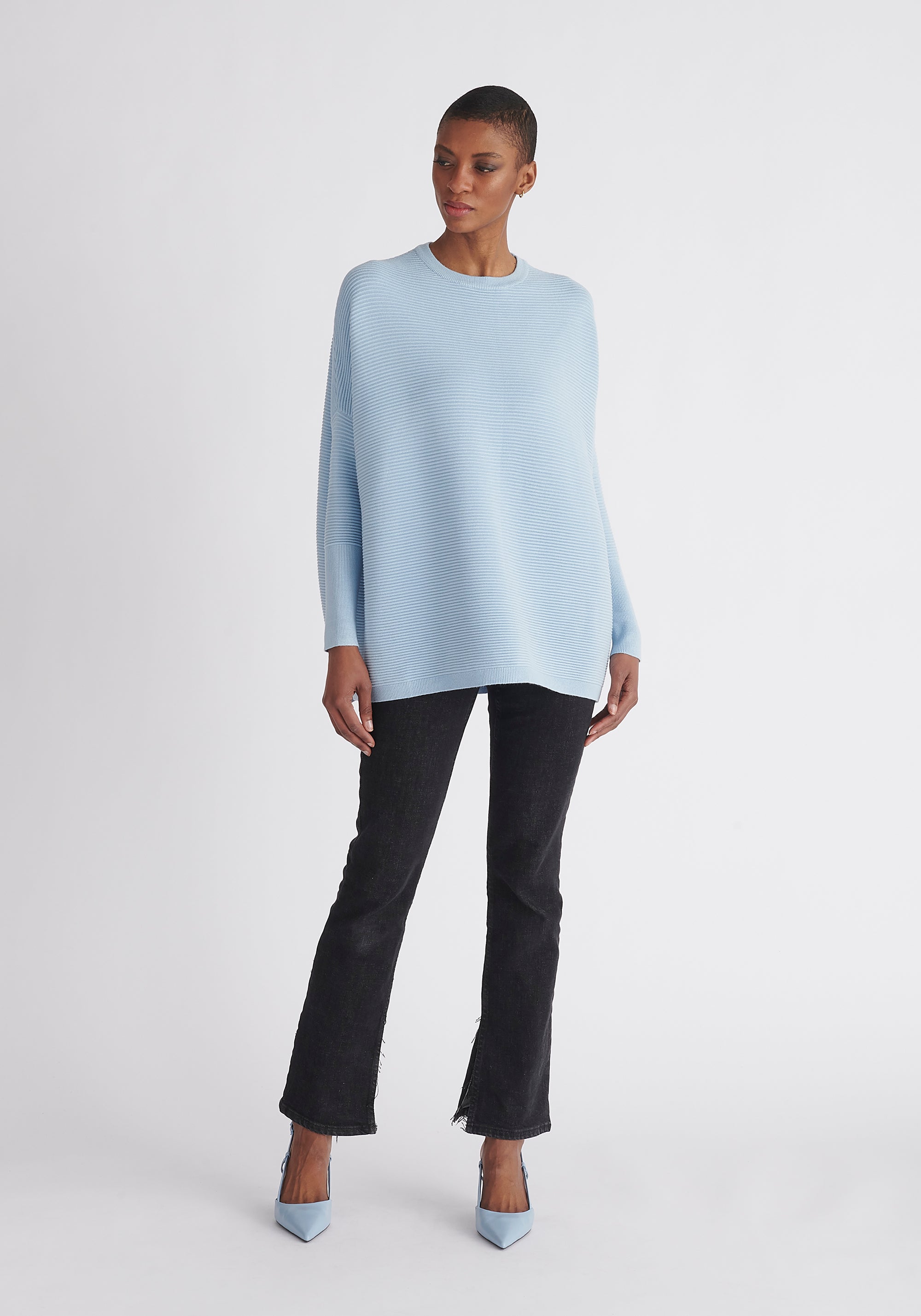 Paisie Ribbed Oversized Knit Jumper in Light Blue