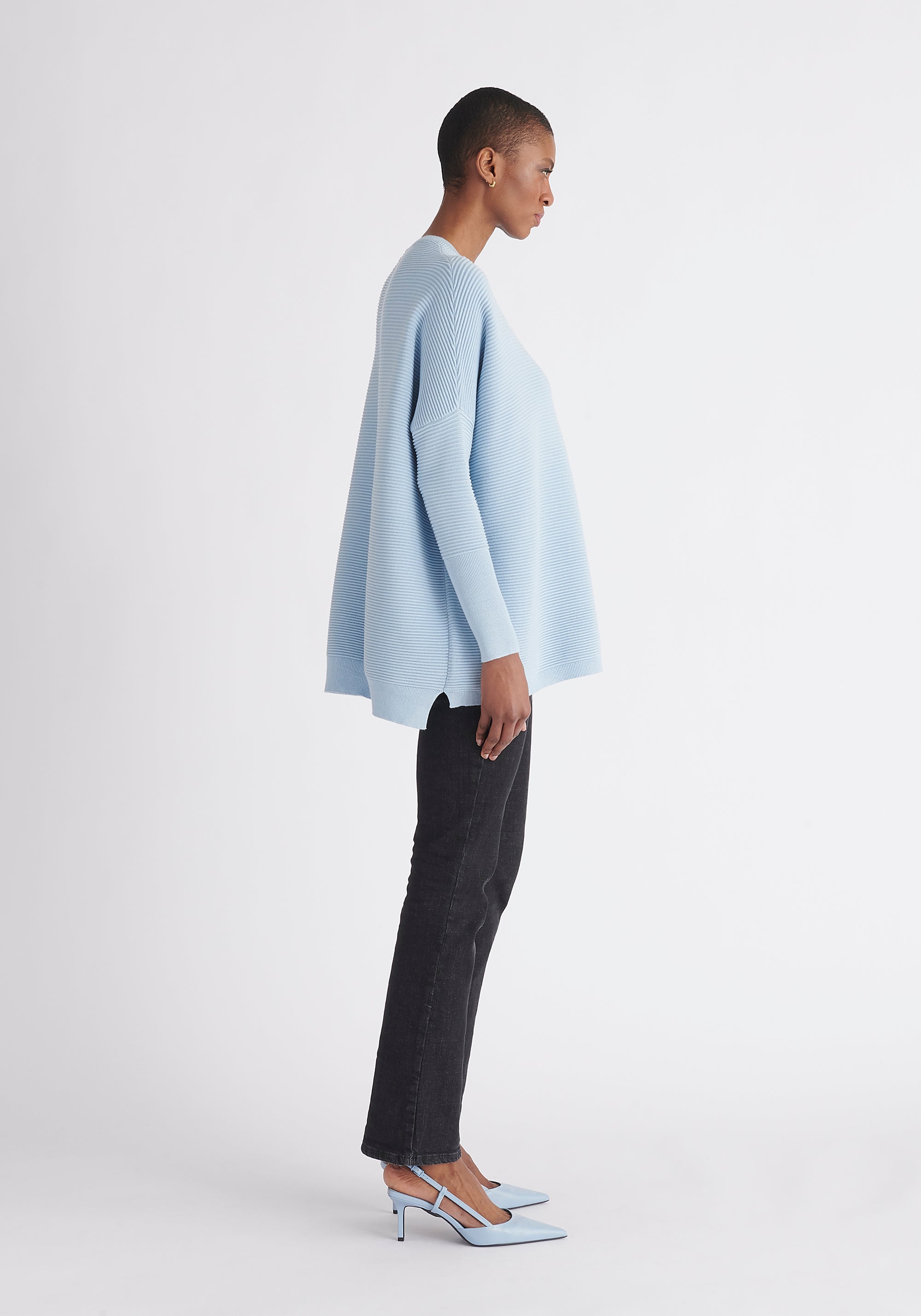 Paisie Ribbed Oversized Knit Jumper in Light Blue Side