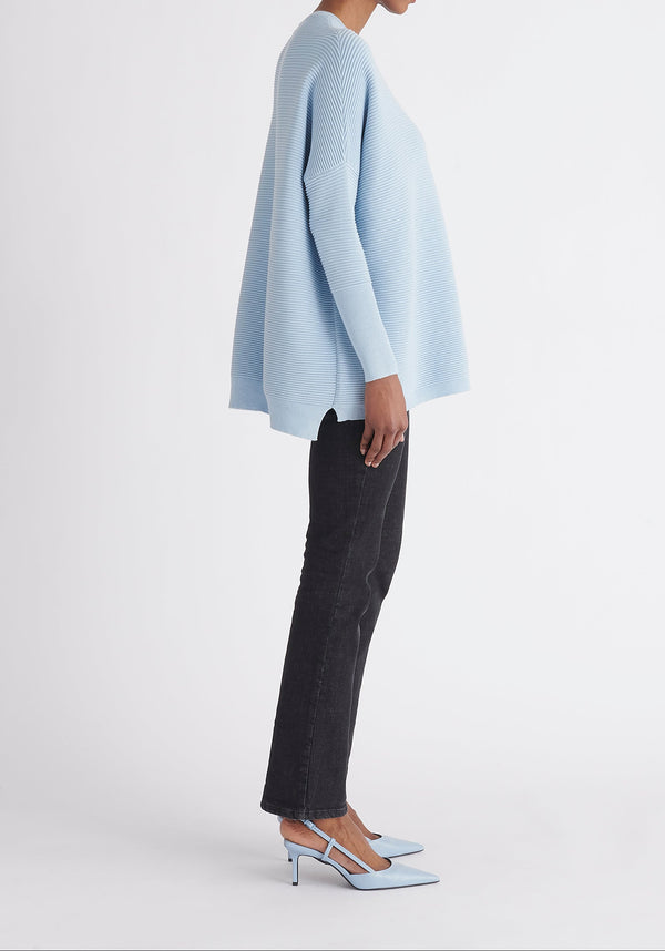 Paisie Ribbed Oversized Knit Jumper in Light Blue Side