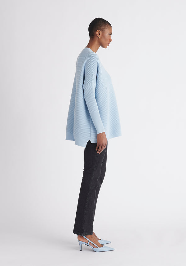 Paisie Ribbed Oversized Knit Jumper in Light Blue Side