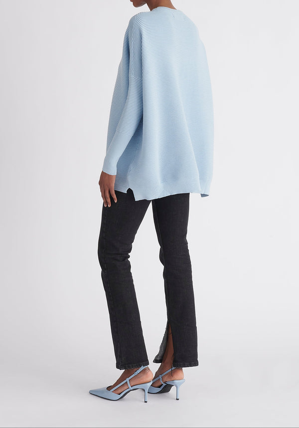 Paisie Ribbed Oversized Knit Jumper in Light Blue Back