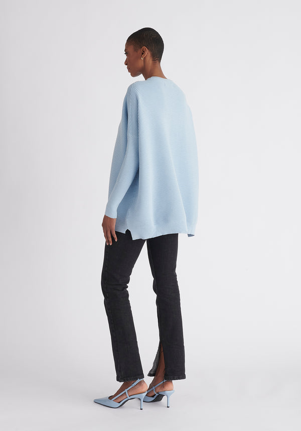 Paisie Ribbed Oversized Knit Jumper in Light Blue Back