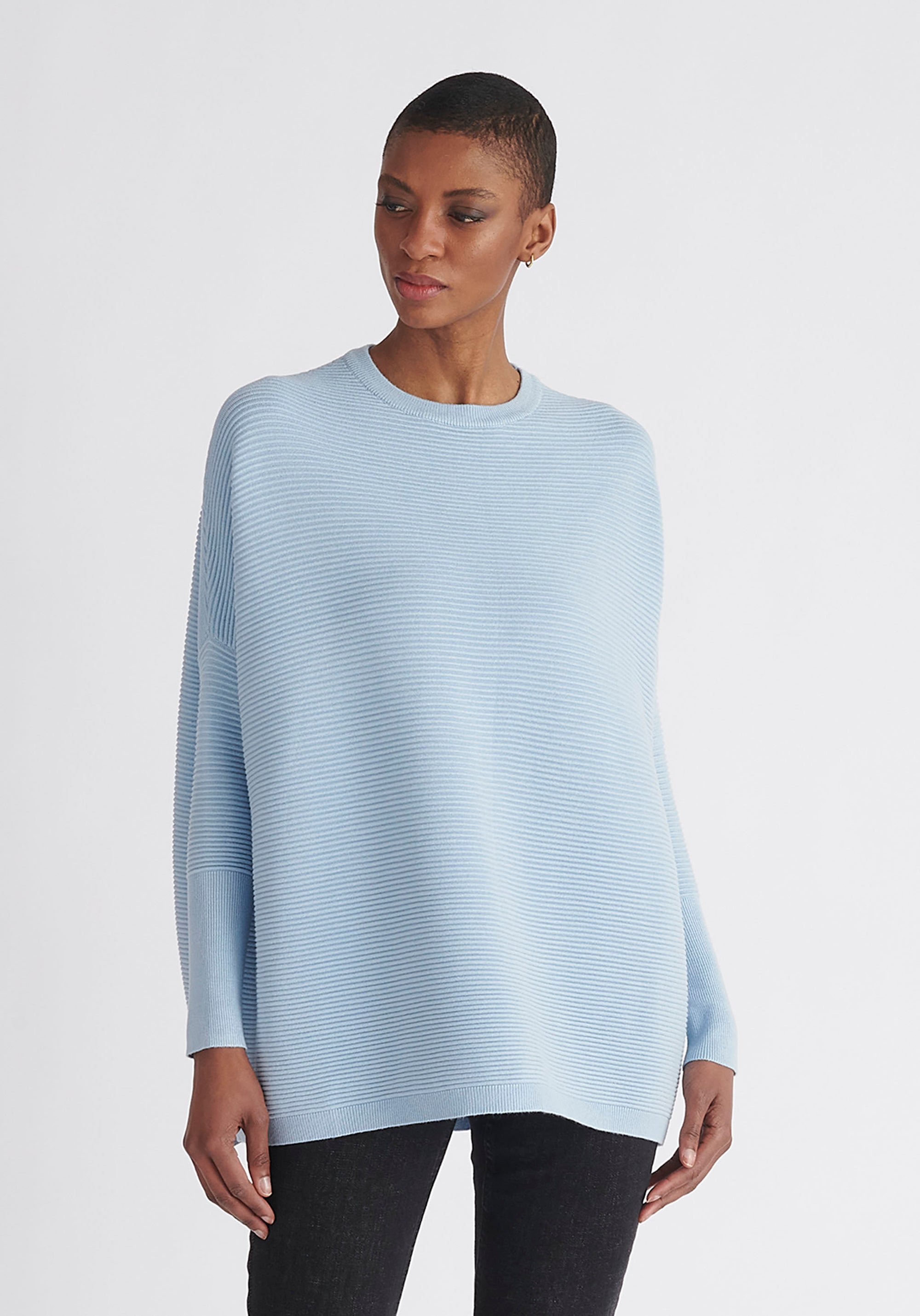 Paisie Ribbed Oversized Knit Jumper in Light Blue