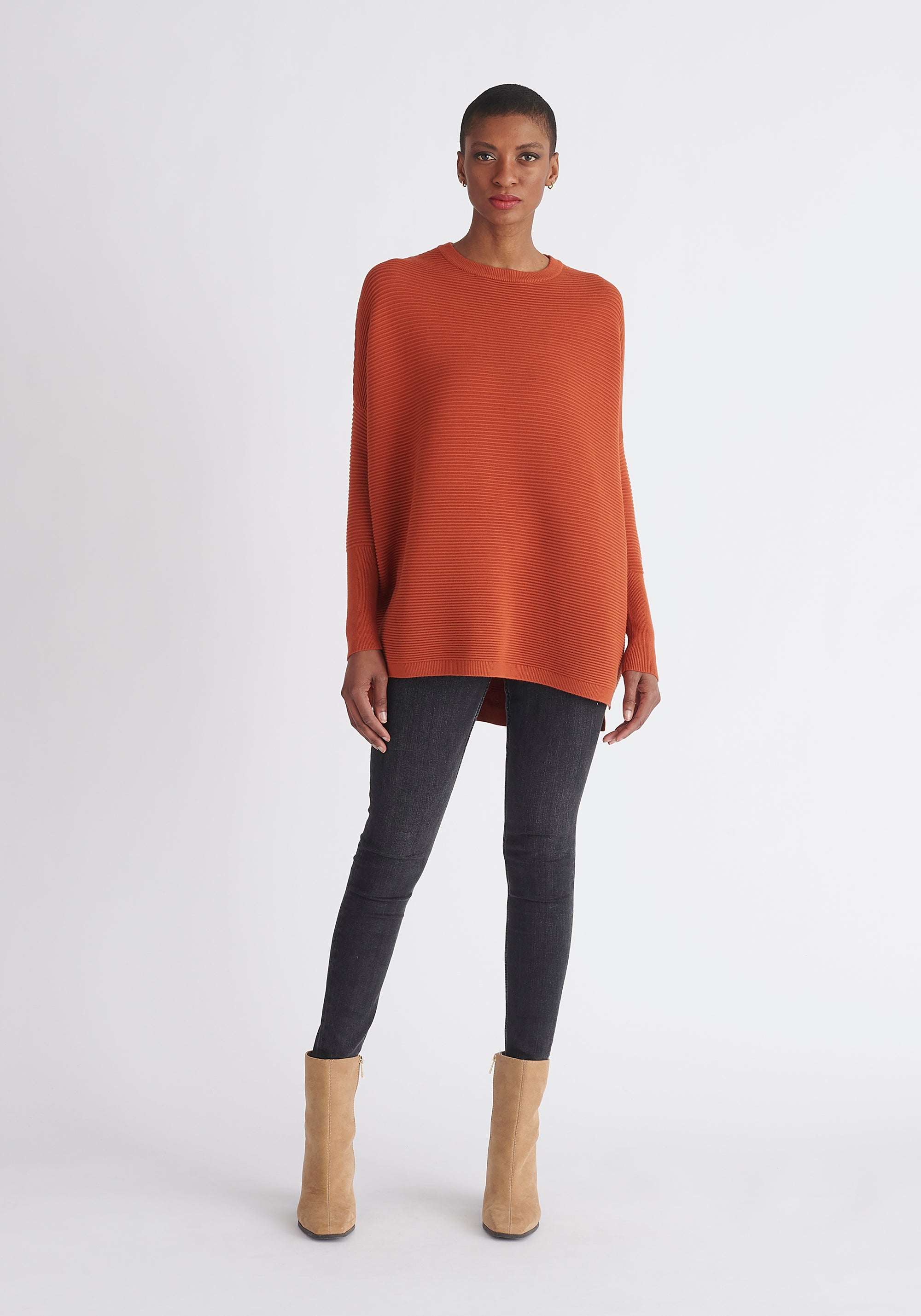Paisie Ribbed Oversized Knit Jumper in Rust