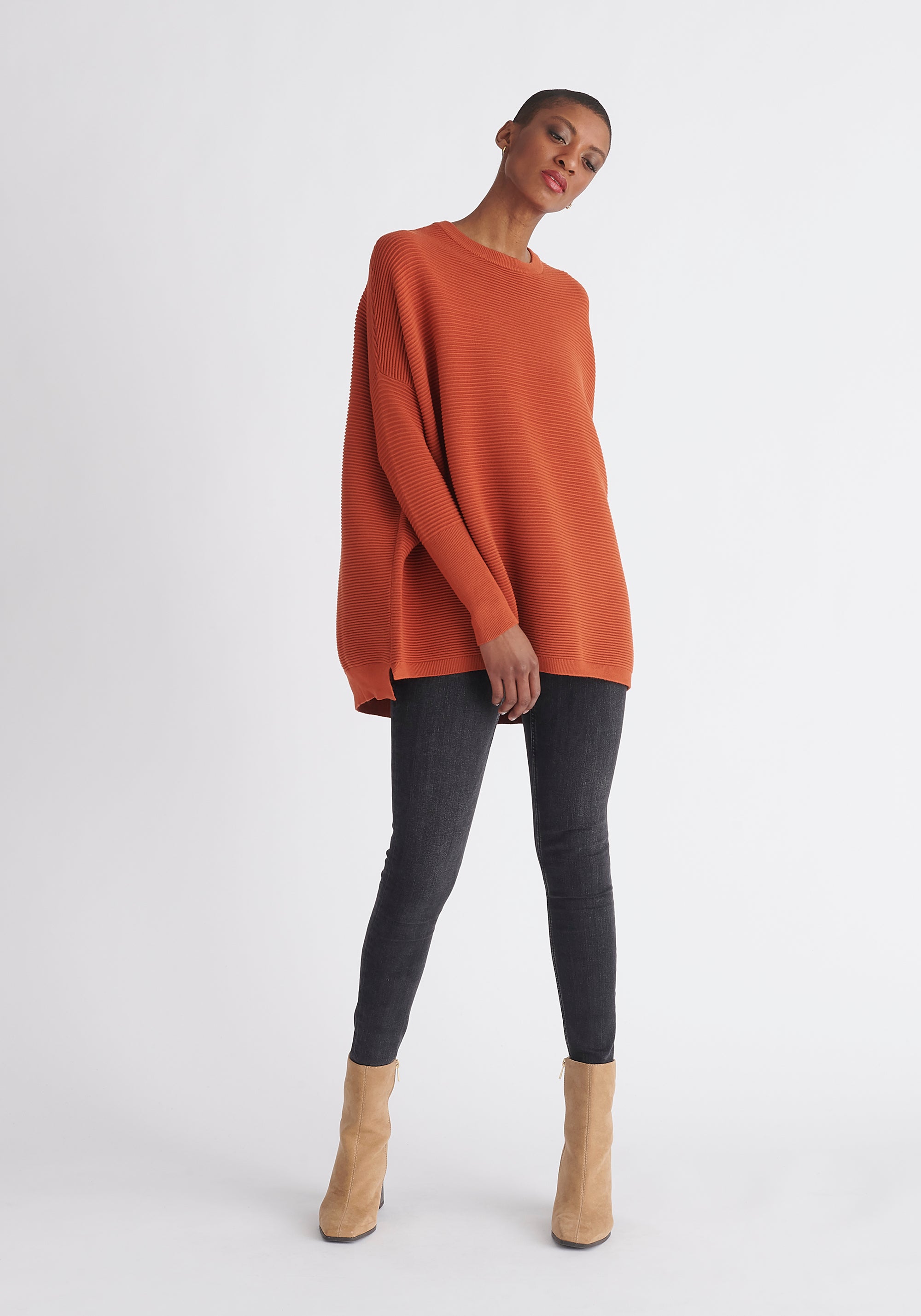 Paisie Ribbed Oversized Knit Jumper in Rust