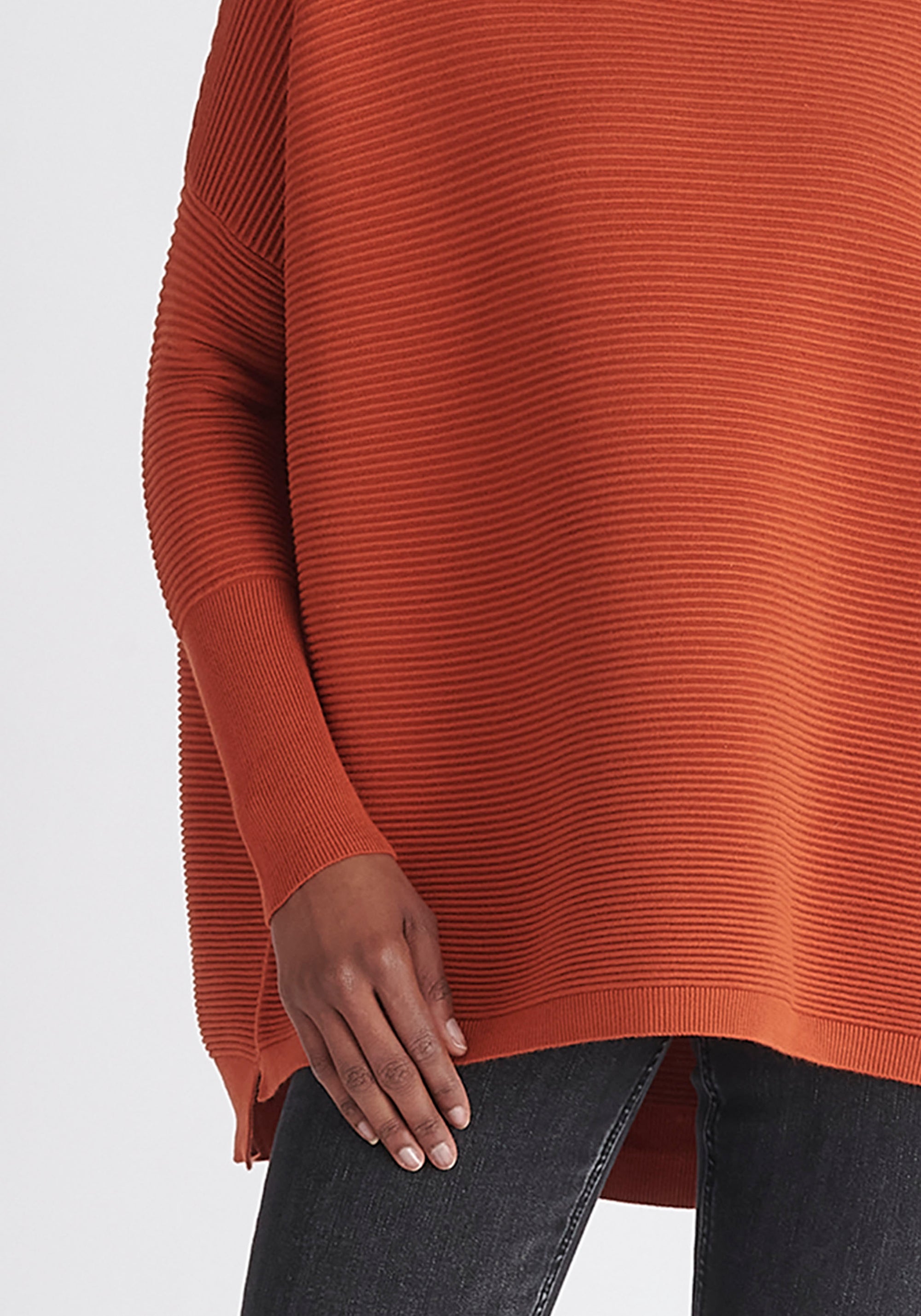 Paisie Ribbed Oversized Knit Jumper in Rust Close Up